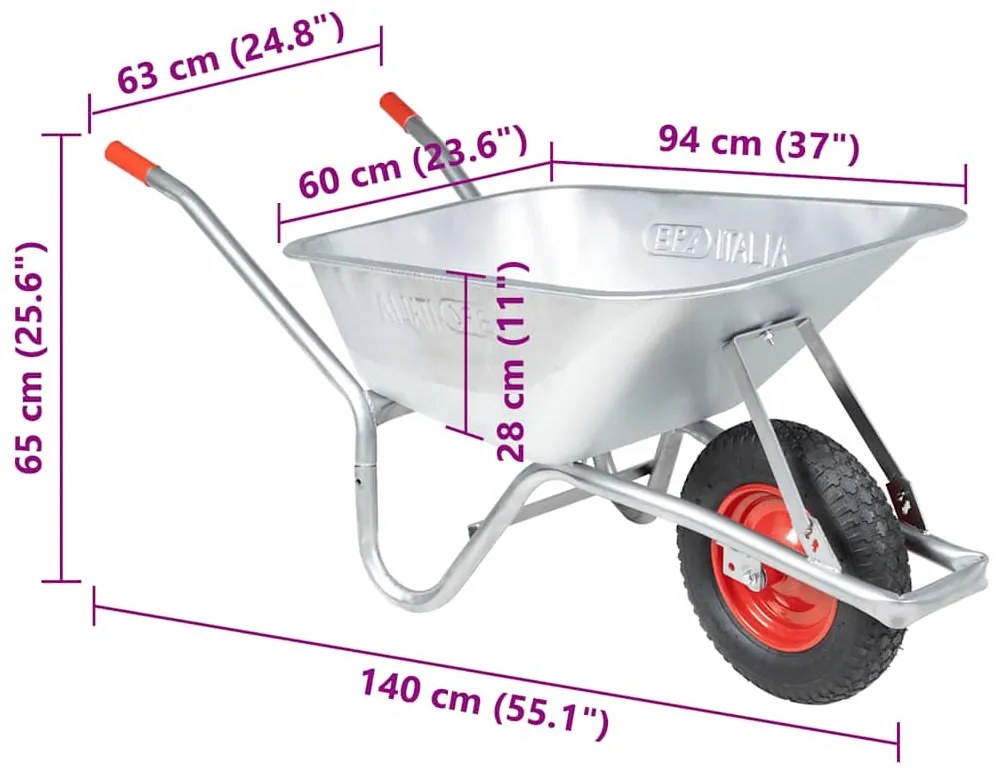 Carrinho de mão 90 l 150 kg aço galvanizado e plástico