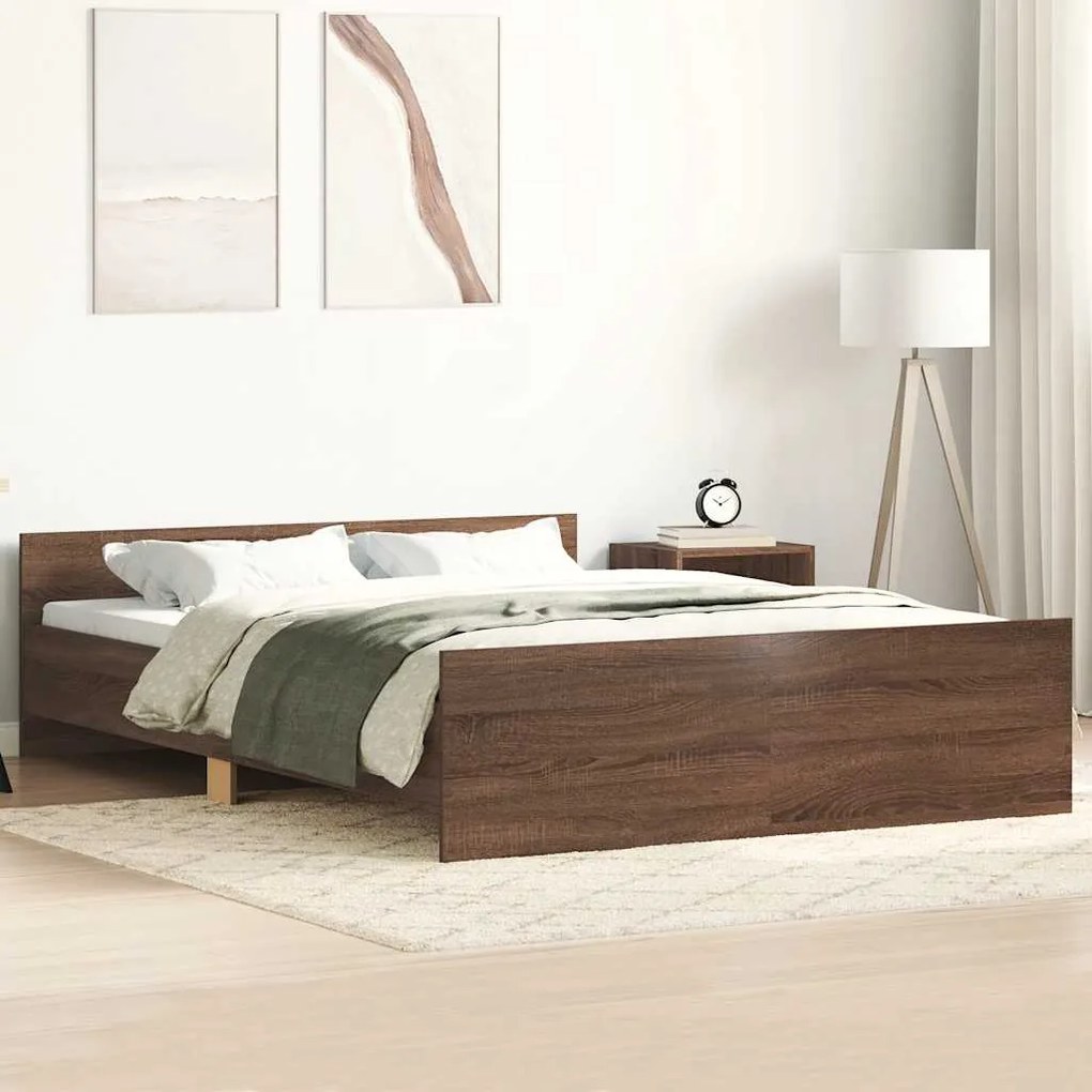 Estrutura cama+cabeceira/apoio pés 140x200 cm carvalho castanho