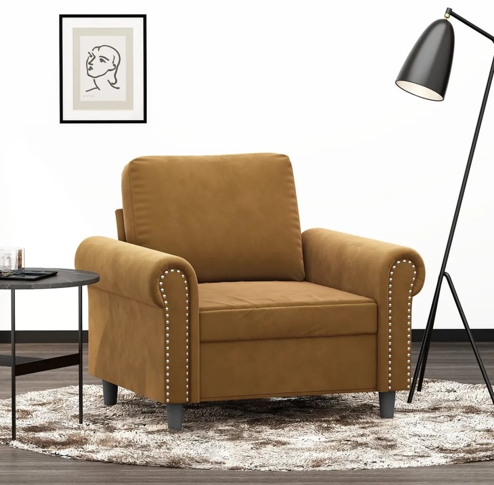 vidaXL Poltrona 60 cm veludo castanho