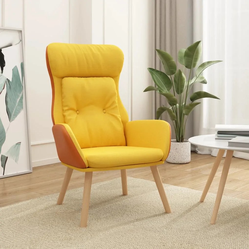 341308 vidaXL Cadeira de descanso PVC e tecido amarelo mostarda