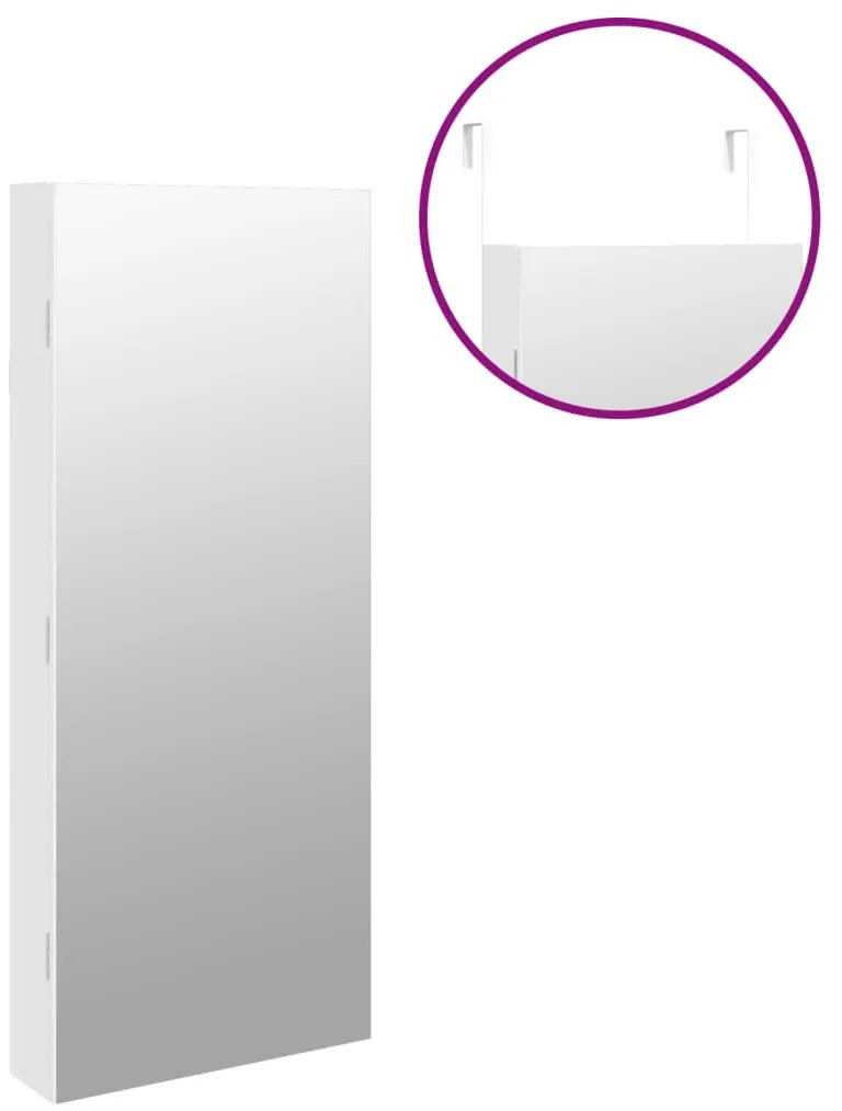 Móvel para joias de parede espelhado com luzes LED branco