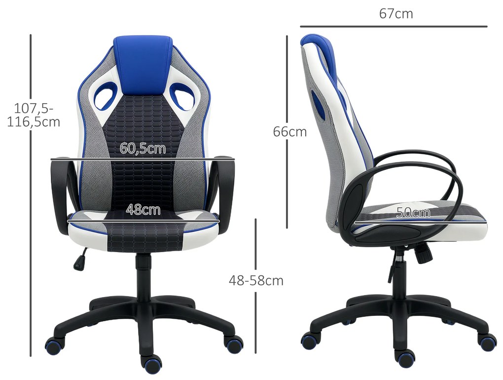 Cadeira Escritório ou Gaming com Altura Ajustável Suporte Lombar e Apoio para a Cabeça 60,5x67x107,5-116,5 cm Multicor