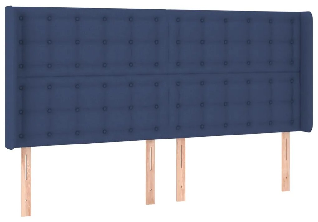 Cama box spring c/ colchão e LED 200x200 cm tecido azul