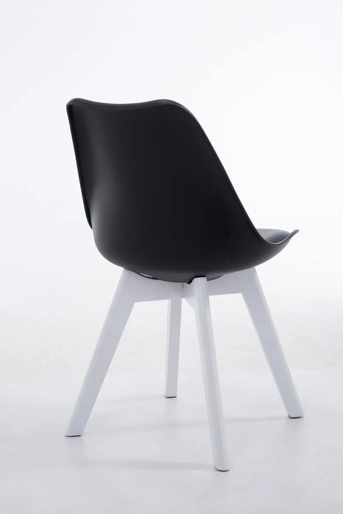 Cadeira de cozinha e sala de jantar Borneo V2 em couro sintético com estrutura branca 48 x 84 x 41,5 cm Preto