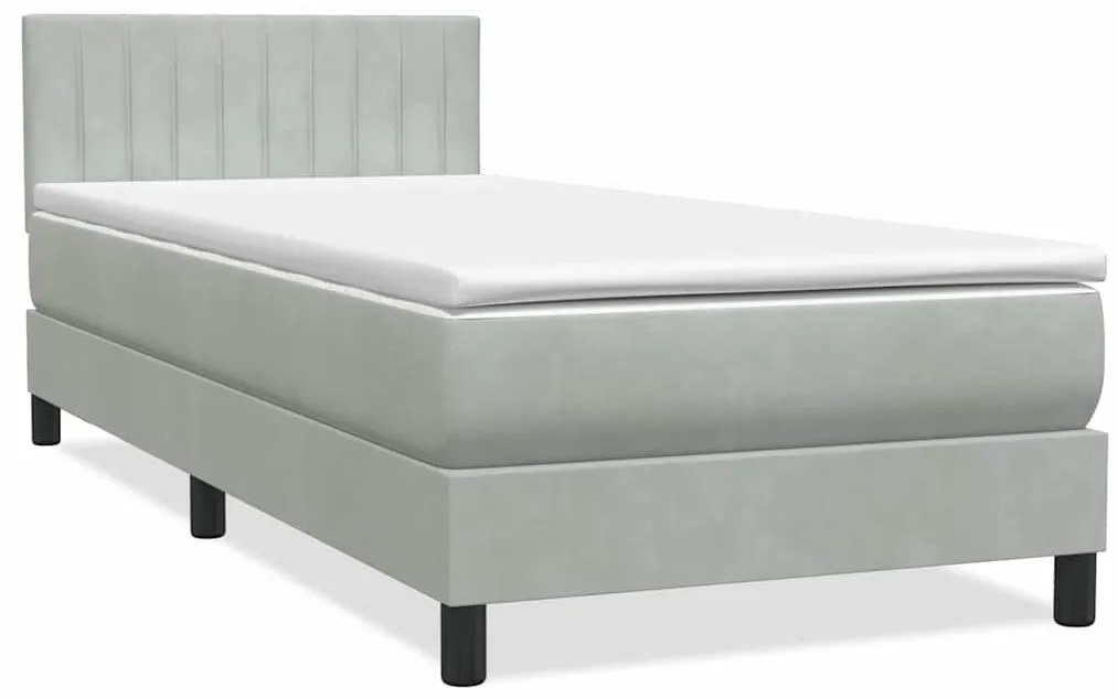 Cama com molas/colchão cinzento-claro 80x220 cm veludo