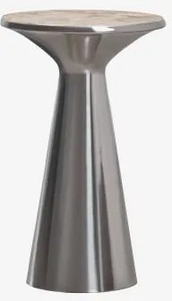 Mesa Auxiliar Redonda Ø30 Cm Em Aço Inoxidável Selmalis Mármore Bege Panther - Sklum