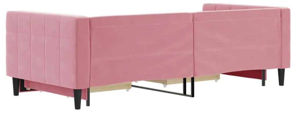 Sofá-cama com gavetão e gavetas 90x200 cm veludo rosa