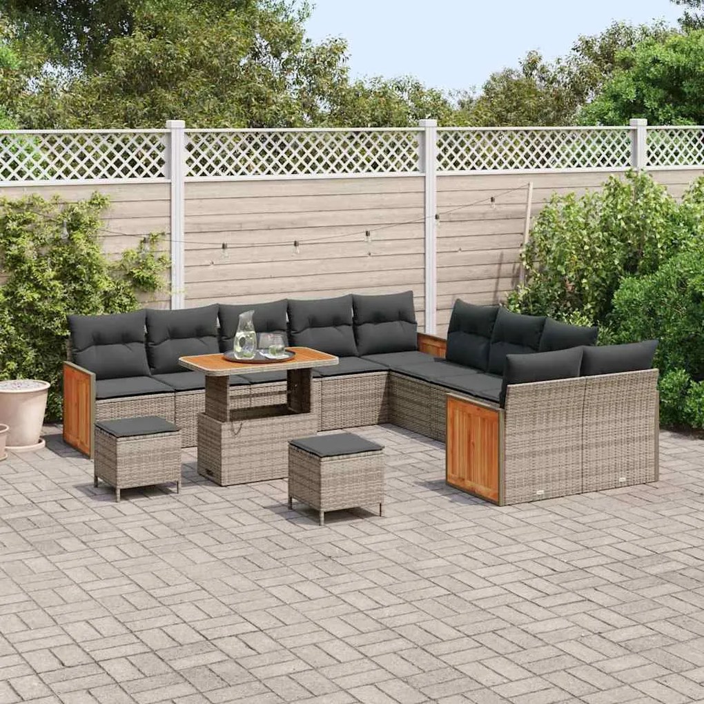 Conjunto de Sofá de Jardim vidaXL de 13 Peças com Almofadas Cinza Ratt