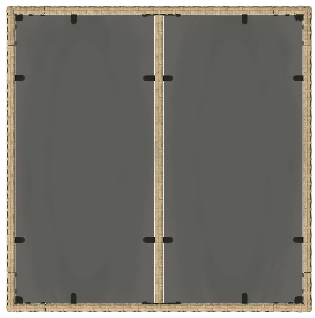 Mesa de jardim com tampo de vidro 90x90x75 cm vime PE bege