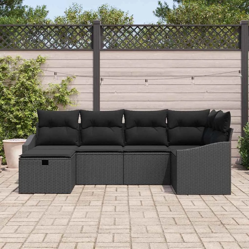 Conjunto de Sofás de Jardim de 6 peças com Almofadas Preto Rattan Sint