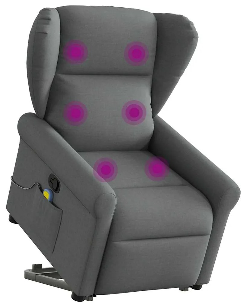 Poltrona elevatória de massagens tecido cinzento-escuro