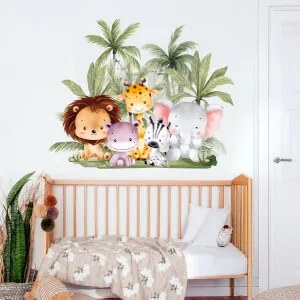 Autocolante de parede para quarto de criança – Animais de safari na natureza