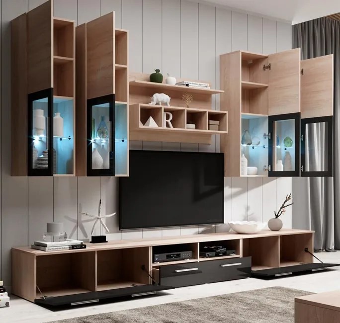 Mueble de salon modelo Arcade color sonoma y negro (3 m)