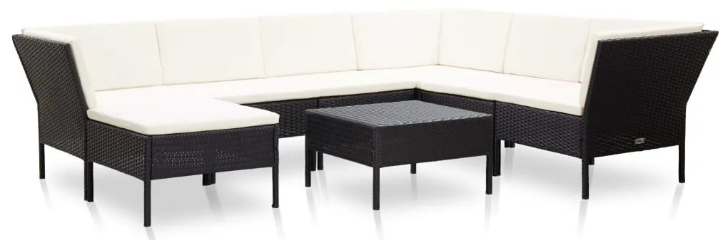 8 pcs conjunto lounge de jardim c/ almofadões vime PE preto
