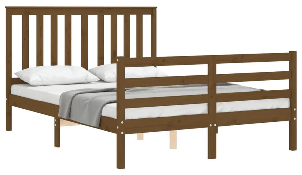 Estrutura cama cabeceira 140x200 cm madeira maciça castanho-mel