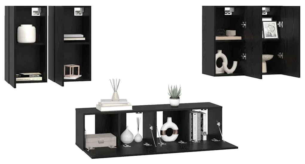 Conjunto de móvel de TV 6 pcs Carvalho Preto 60 x 30 x 30 cm