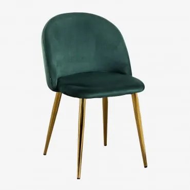 Pack De 2 Cadeiras De Jantar Estofadas Em Veludo Kana Verde Selva & Dourado - Sklum