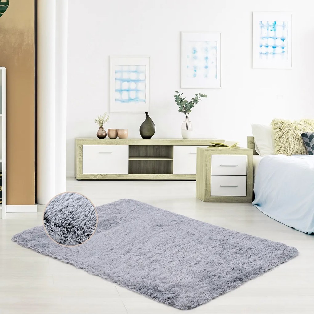 Tapete Sintético Ultra Macia Anti-derrapante para Quarto de dormir 180 x 120 cm Cinzento Claro