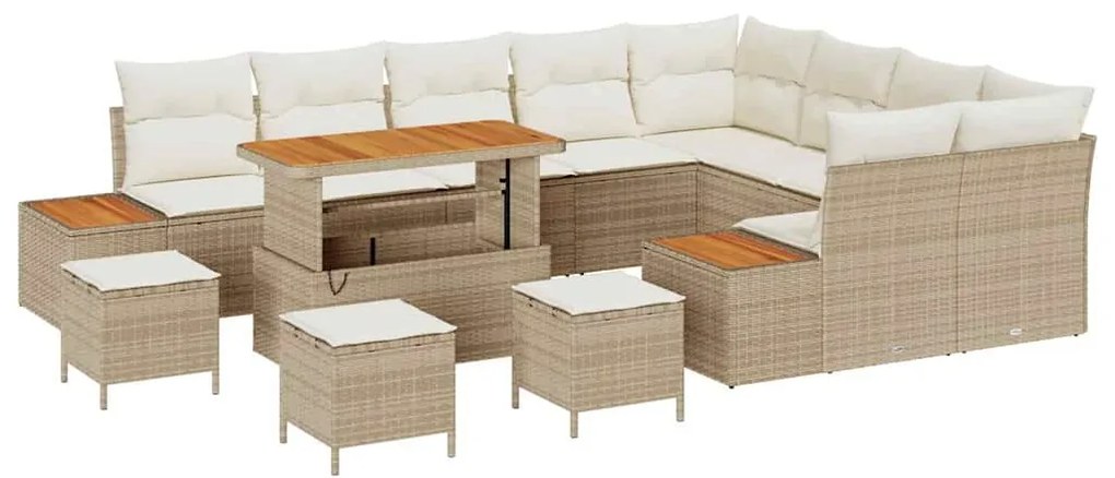 Conjunto de Sofá de Jardim com 13 peças e almofadas bege