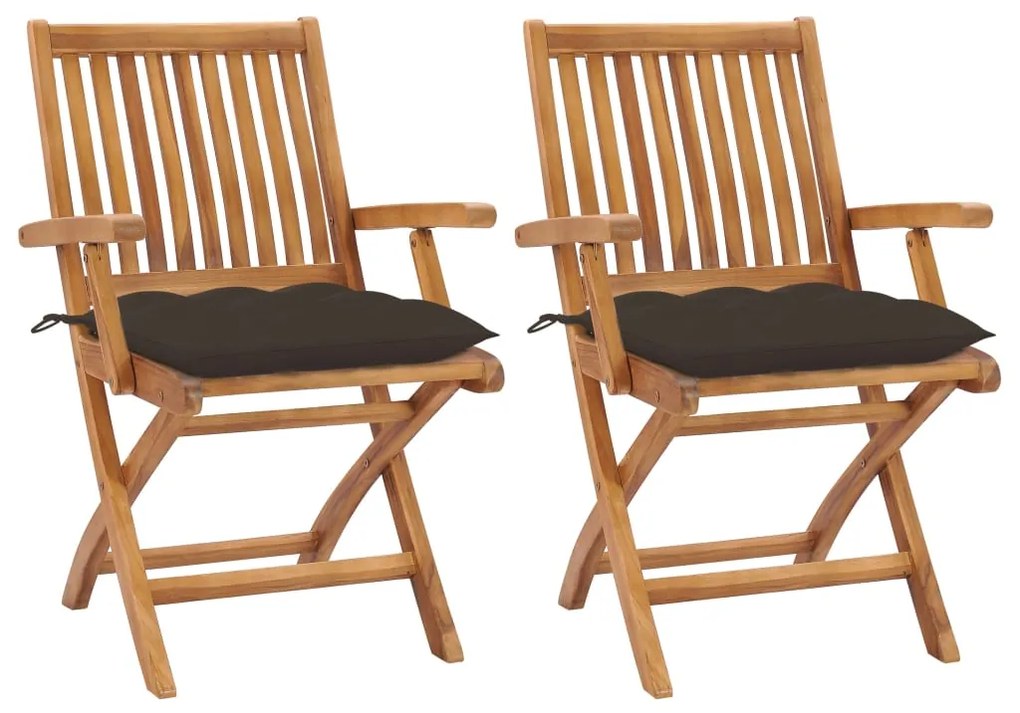 vidaXL Cadeiras jardim almofadões cinza-acastanhado 2 pcs teca maciça