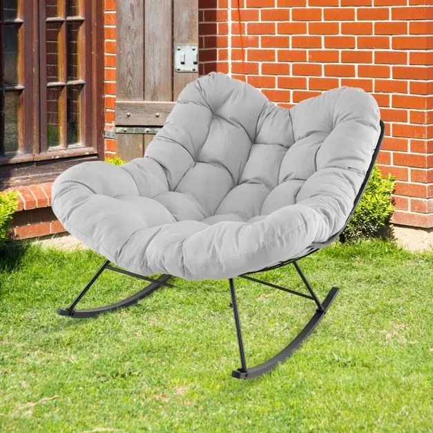 Cadeira de baloiço para interior e exterior com almofada acolchoada com estrutura metálica Capacidade 205 kg para pátio jardim Cinza