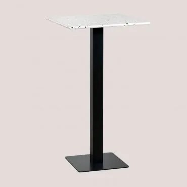 Mesa Alta De Bar Quadrada 60x60 Cm Em Terraço Praline Terrazzo Marfim - Preto - Sklum