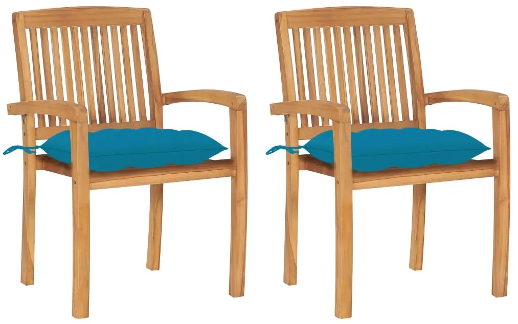 Cadeiras de jardim c/ almofadões azul-claro 2 pcs teca maciça