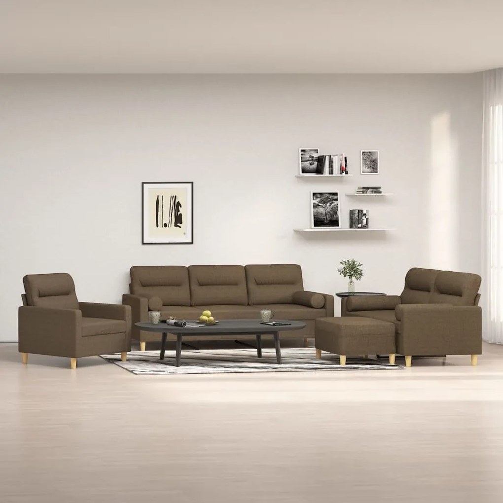 vidaXL 4 pcs conjunto de sofás c/ almofadões tecido castanho
