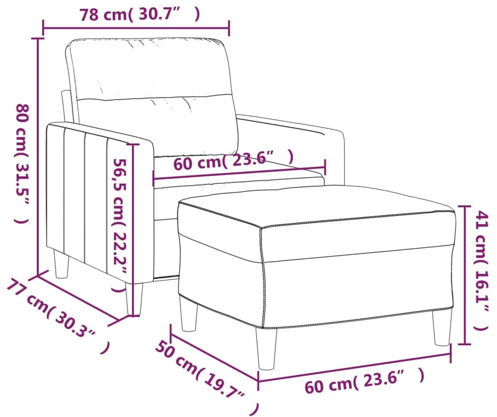 Poltrona com apoio de pés 60 cm tecido cor creme