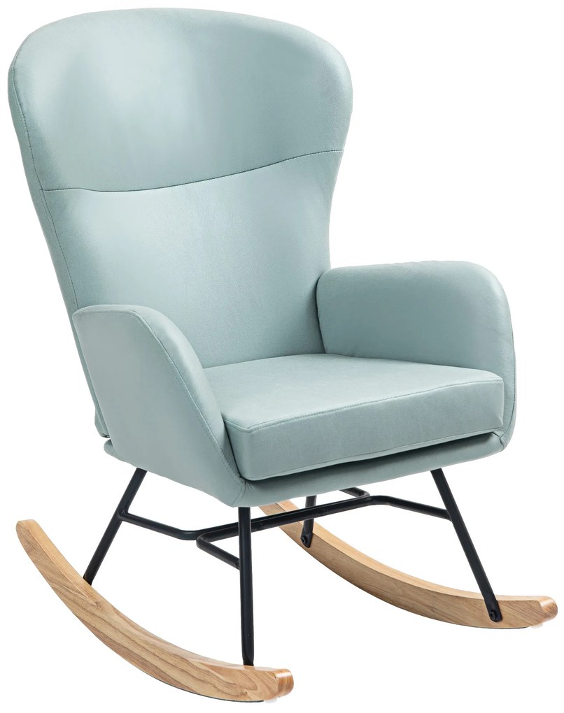 HOMCOM Poltrona Baloiço Estofada em Veludo com Assento Acolchoado Apoio para os Braços e Pés de Madeira de Faia 65x87x102 cm Verde Claro