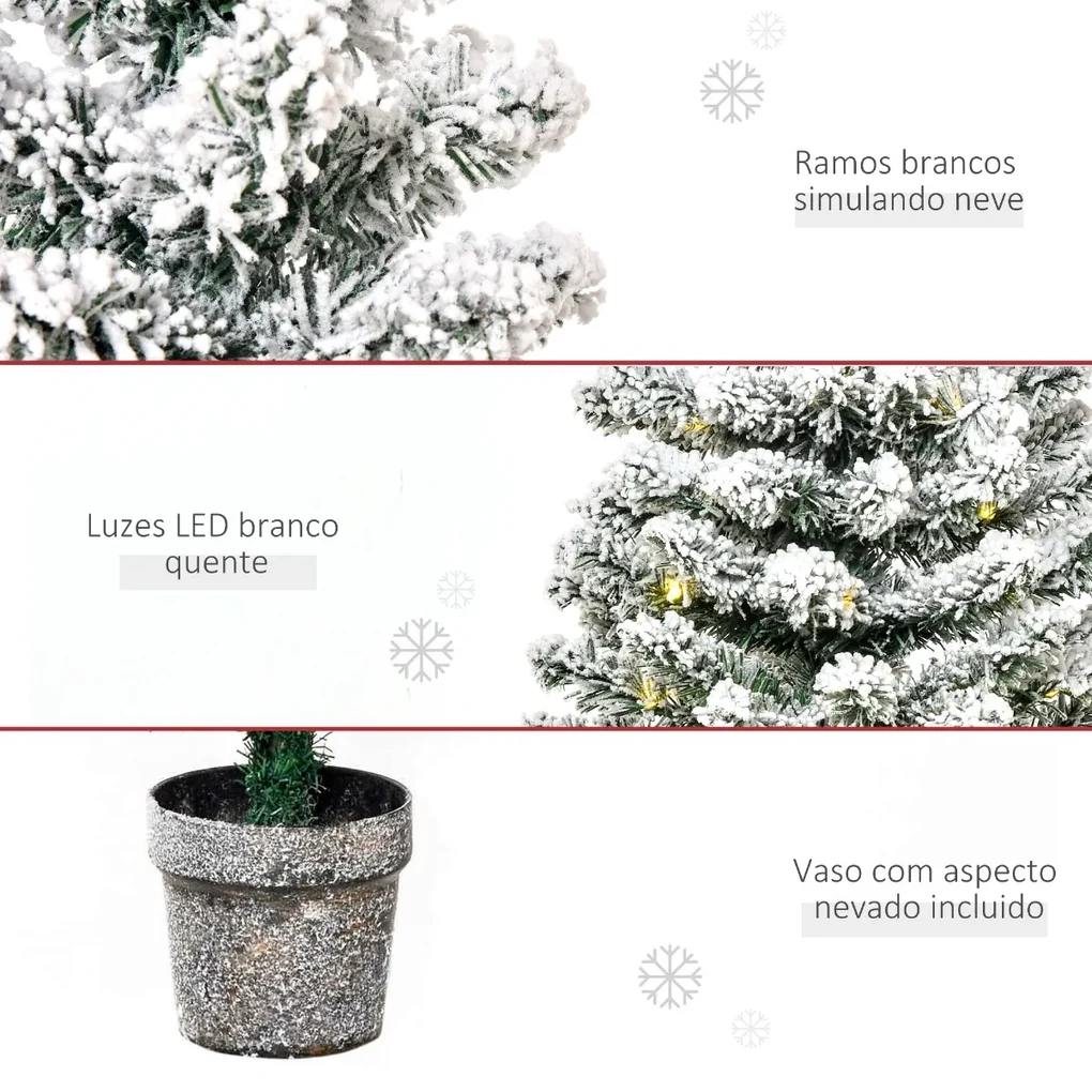 HOMCOM Árvore de Natal Pequena Artificial Ø40x90cm com Luzes LED 116 Ramas  Vaso Desmontável e Suporte de Metal Decoração de Natal para Interior Verde  e Branco - Homcom