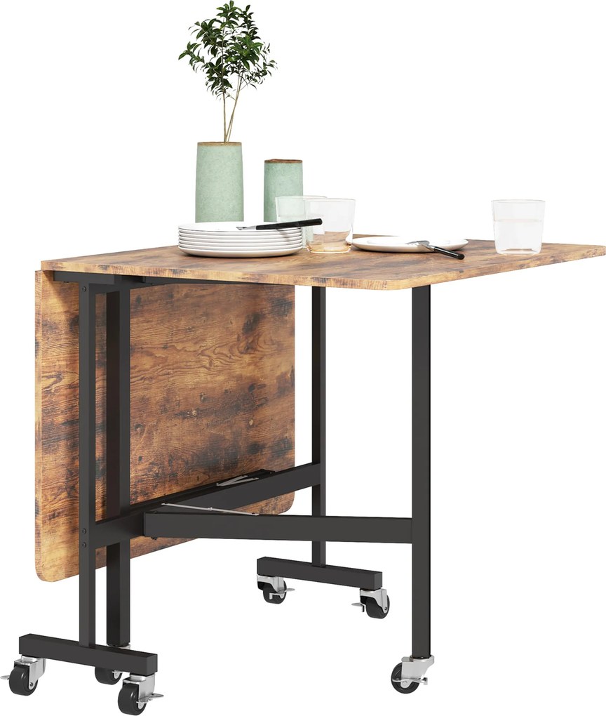 Mesa de Jantar Dobrável (CADEIRAS NÃO INCLUIDAS), 120 x 80 x 73 cm, 6 Rodas com Bloqueio, Castanho Rústico