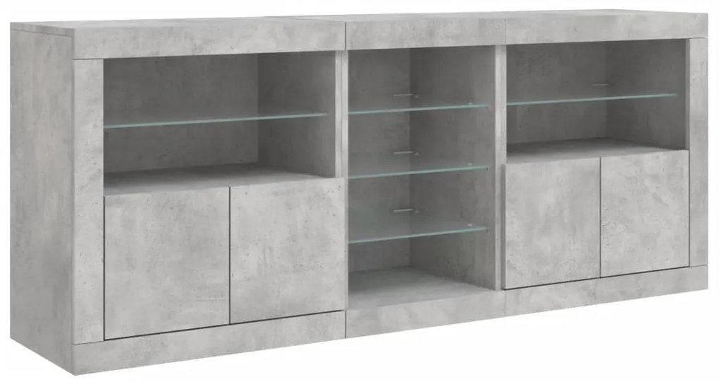 Aparador com luzes LED 181,5x37x67 cm cinzento cimento