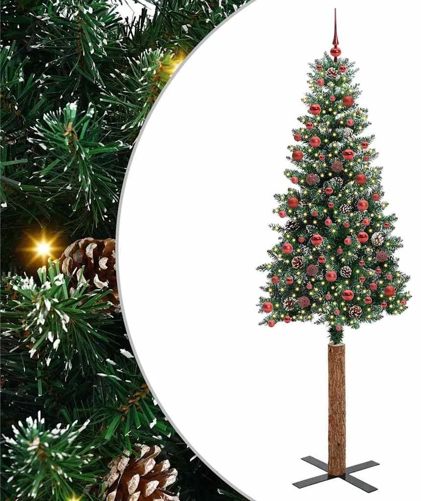 vidaXL Árvore de Natal Slim com 300 LEDs com suporte Verde 210 cm