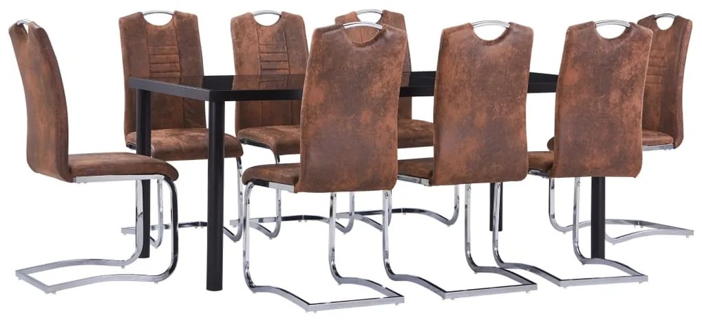 vidaXL 9 pcs conjunto de jantar camurça artificial castanho