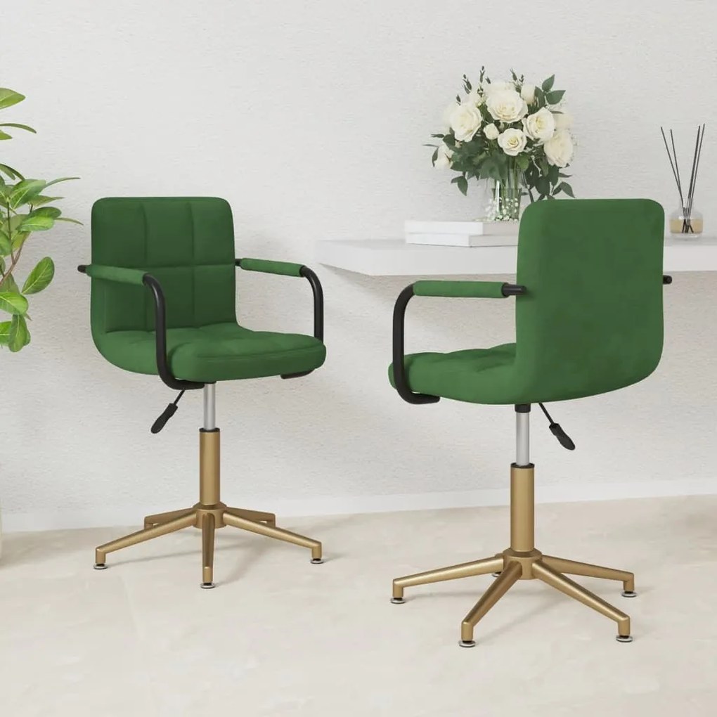 vidaXL Cadeiras de jantar giratórias 2 pcs veludo verde-escuro