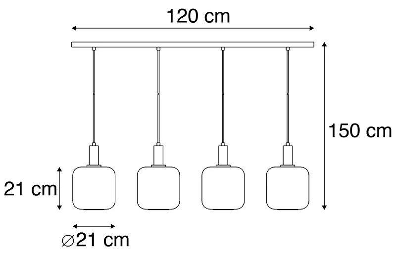 LED Candeeiro de suspensão inteligente preto com vidro fumê 4 luzes incl. Wifi A60 - Zuzanna Design