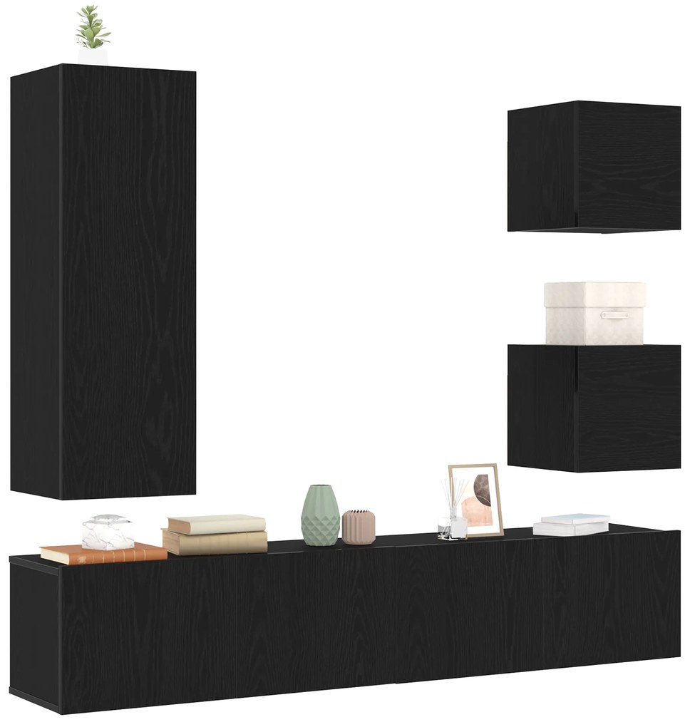 Conjunto de Armário de TV vidaXL 6 Peças Carvalho Preto Madeira Deriva