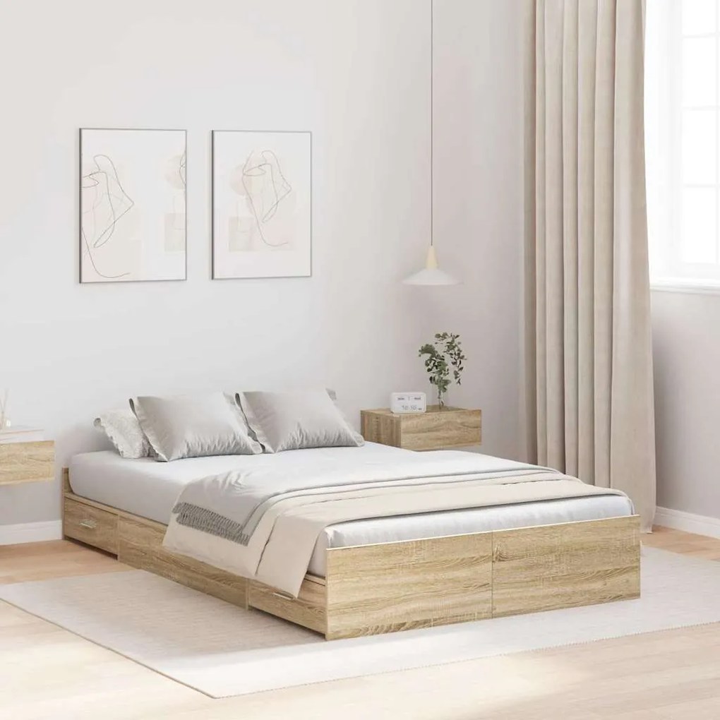 vidaXL Estrado de cama com arrumação Carvalho sonoma 120 x 200 cm