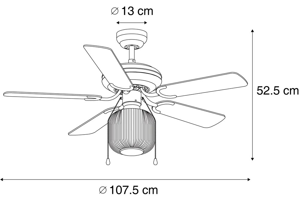 Ventilador de teto latão com madeira 107,5cm com interruptor de tração - Mistral Karel Industrial
