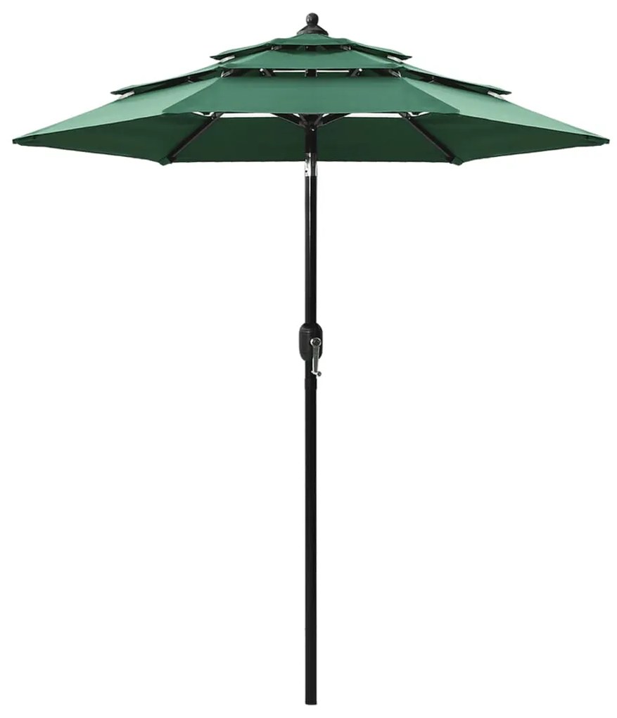 vidaXL Guarda-sol de jardim 3 camadas com poste de alumínio 2 m verde