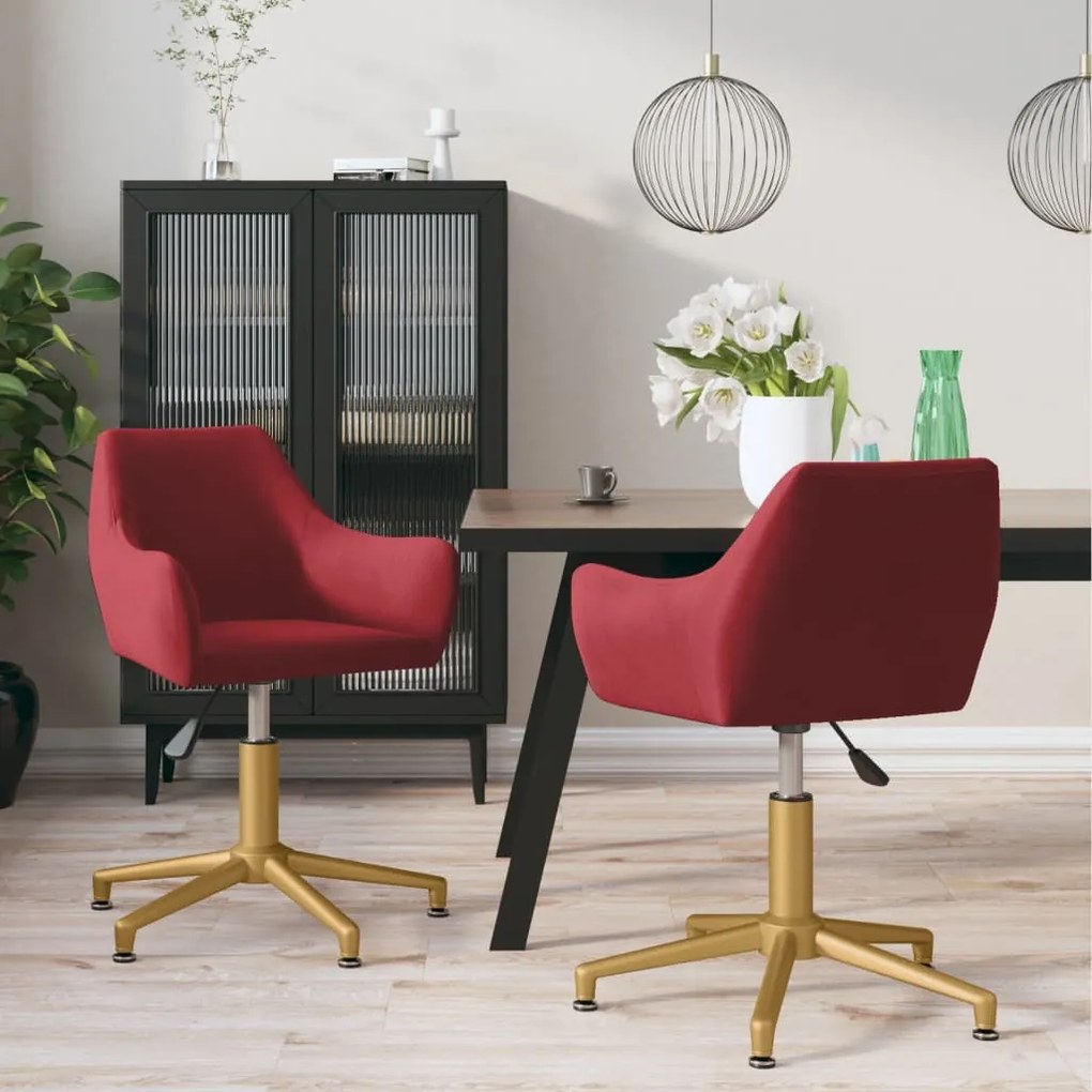 vidaXL Cadeiras de jantar giratórias 2 pcs veludo vermelho tinto