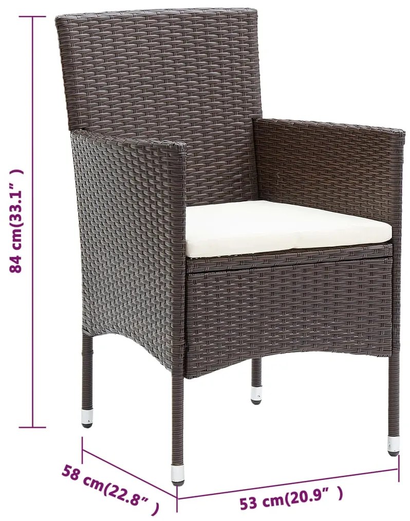 5 pcs conjunto de jantar p/ jardim c/ almofadões castanho
