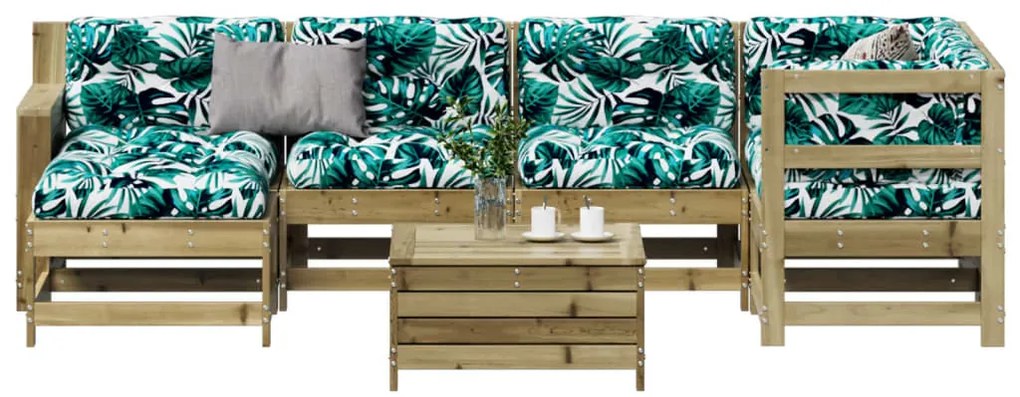 7 pcs conjunto lounge de jardim c/ almofadões pinho impregnado
