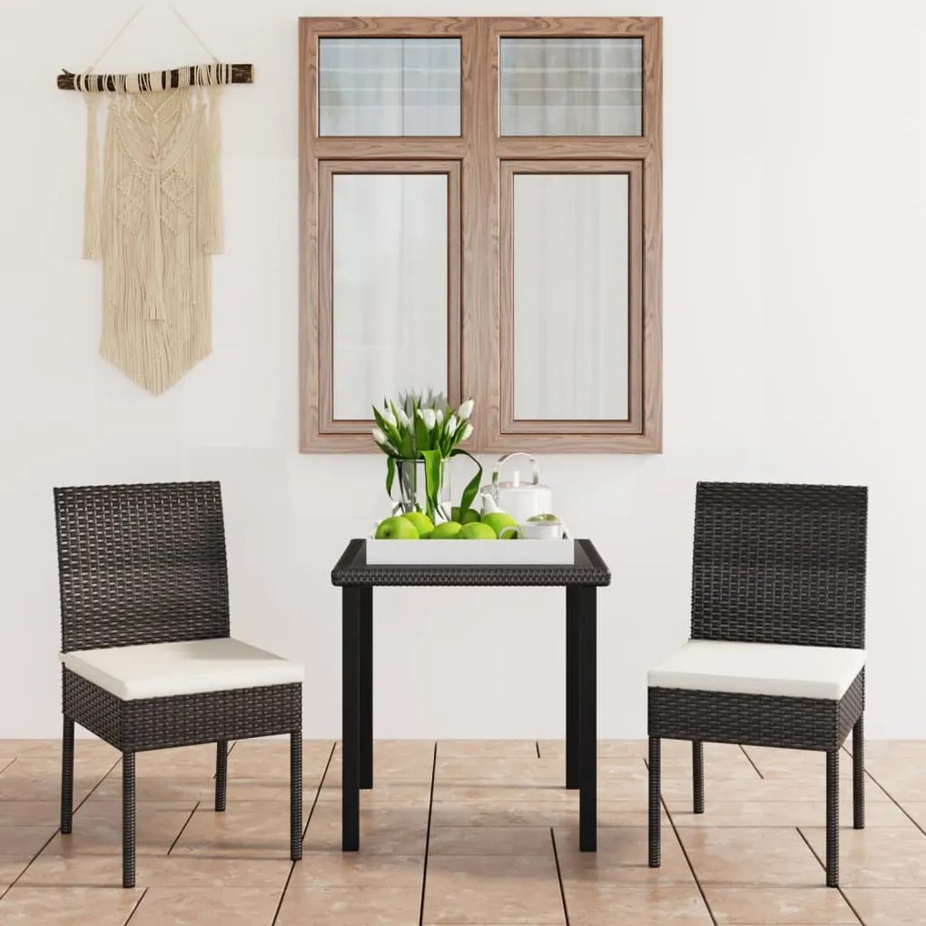 3 pcs conjunto de jantar para jardim vime PE preto