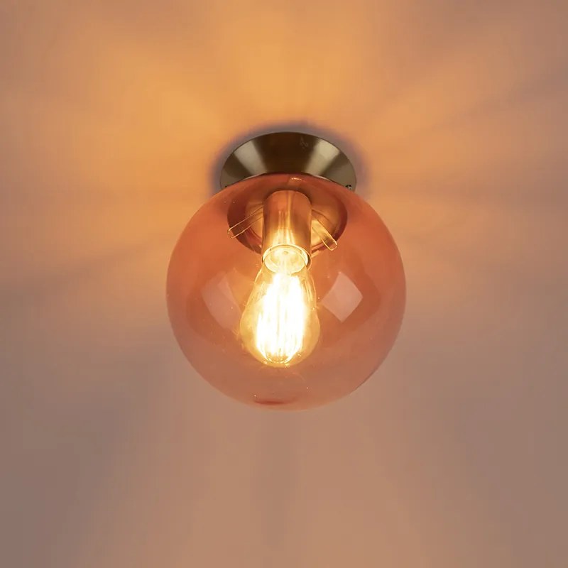 Candeeiro de teto Art Deco em latão com vidro rosa - Pallon