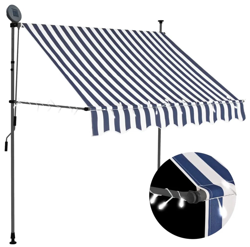 Toldo retrátil manual com LED 200 cm azul e branco