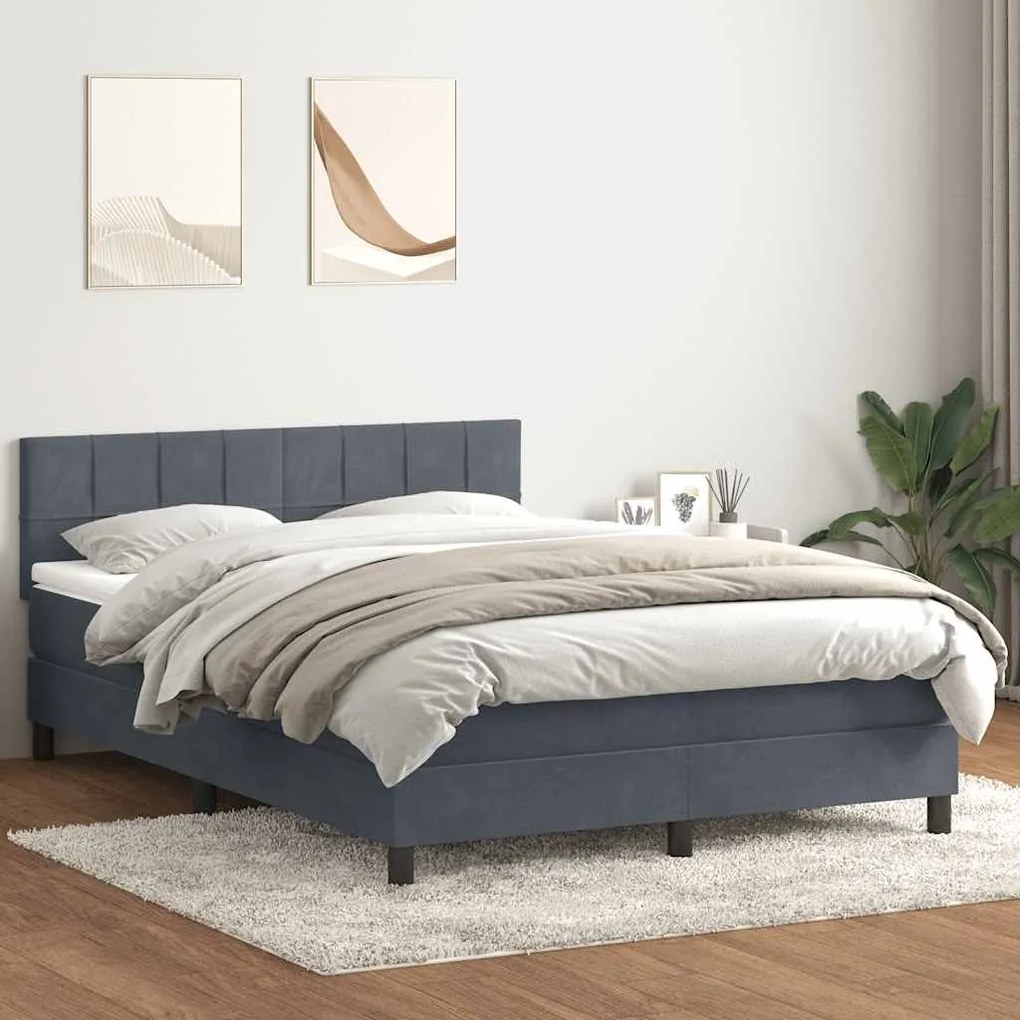 vidaXL Cama com molas/colchão 140x220 cm veludo cinzento-escuro