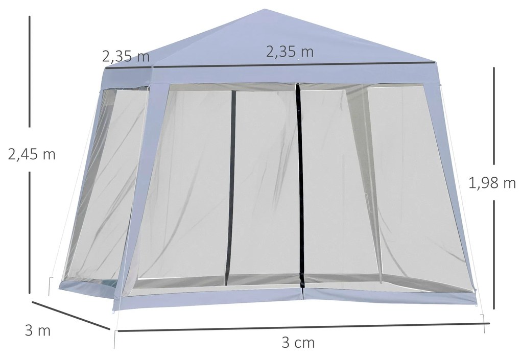 Outsunny Tenda de Jardim 3x3m Gazebo com 4 Partes Laterais Mosquiteiro