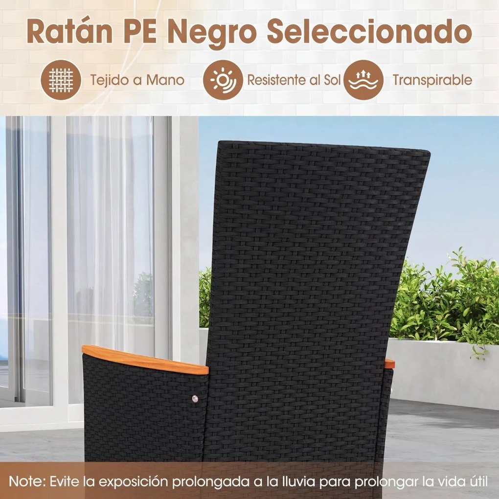 Conjunto de 4 cadeiras de jardim em rattan com encosto alto (MESA NÃO INCLUIDA), braços em madeira de acácia e almofada macia para terraço, alpendre o